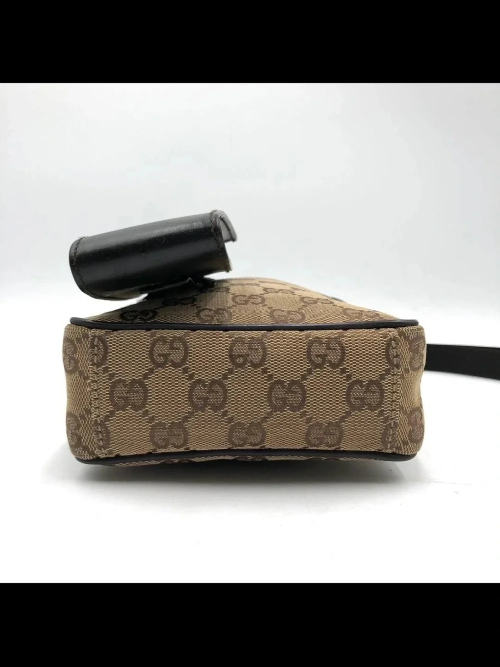 Gucci Brown Monogram Messenger Bag with Black Leather Pouch